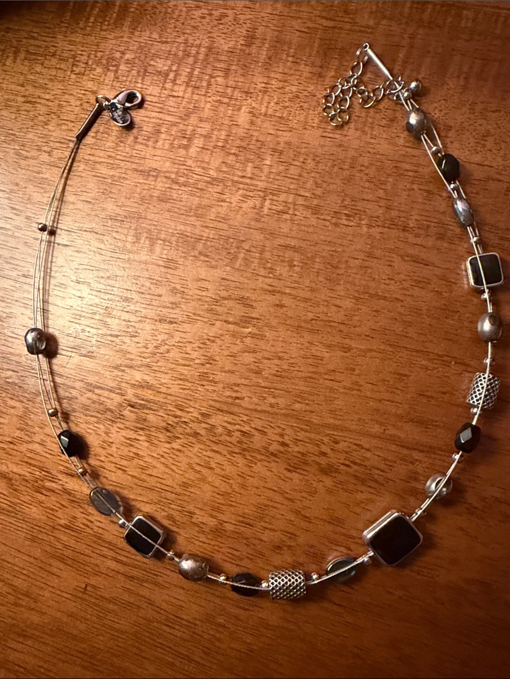 Lia Sophia Black and Silver Multi-Bead Layered Necklace